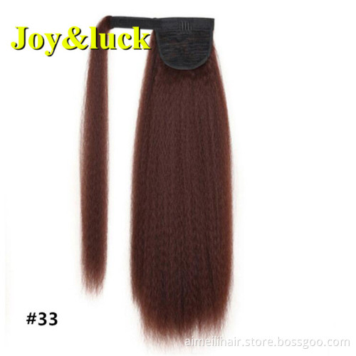 Wholesale Price Wigs In Afro Winding Ponytail Yaki Long Straight With Comb Ponytail 22 inch Soft Fluffy Synthetic Hair Extension